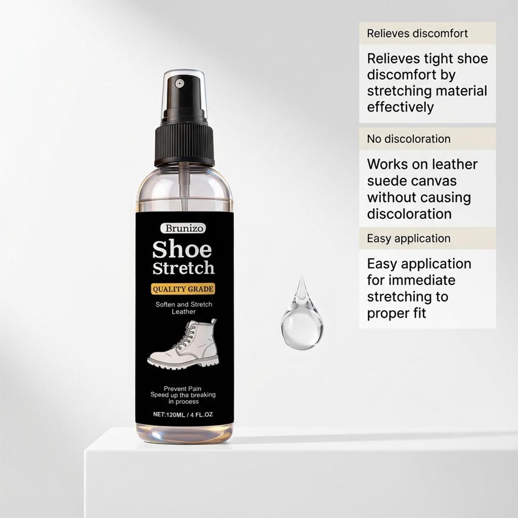 Brunizo Multi-Material Shoe Stretcher & Softening Spray - Non-Staining, Comfortable Footwear Care Solution