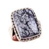 Pierre Gemme Obsidienne Flocon de Neige Naturelle Argent Massif 925 Bague Bicolore T.6.5US Y3Y06