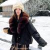 Пуховик на хлопковом наполнителе теплый пирог преодолеть новая короткая мода женская с большим меховым воротником утолщенная хлопковая куртка женская