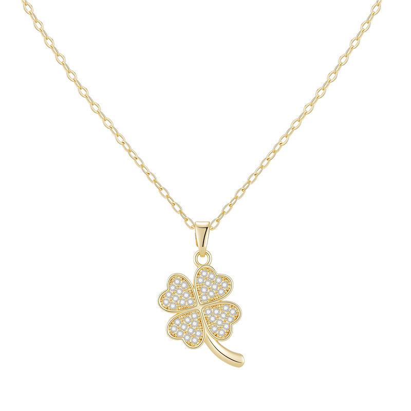 18K Gold Zirconia Four-Leaf Clover Luxury Necklace with Diamonds