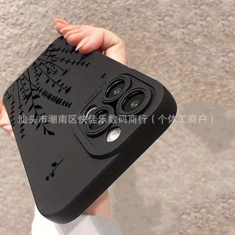 Minimalist premium black floral design suitable for iPhone 16 Pro Max case 11, iPhone 15, new model 17/14/13