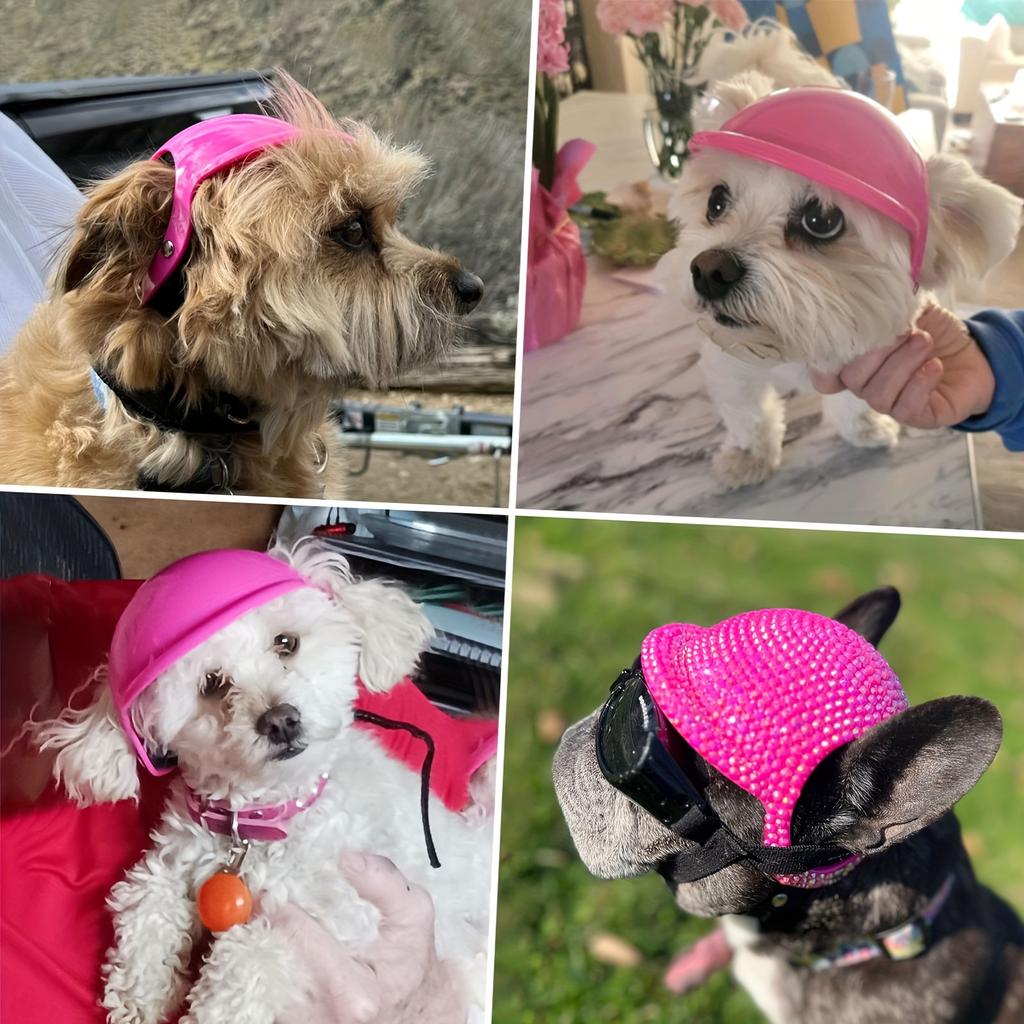 Casco Rosa e Occhiali per Cani a Prova di Vento Protezione UV Occhiali per Cani Cappello Sportivo di Sicurezza per Cucciolo