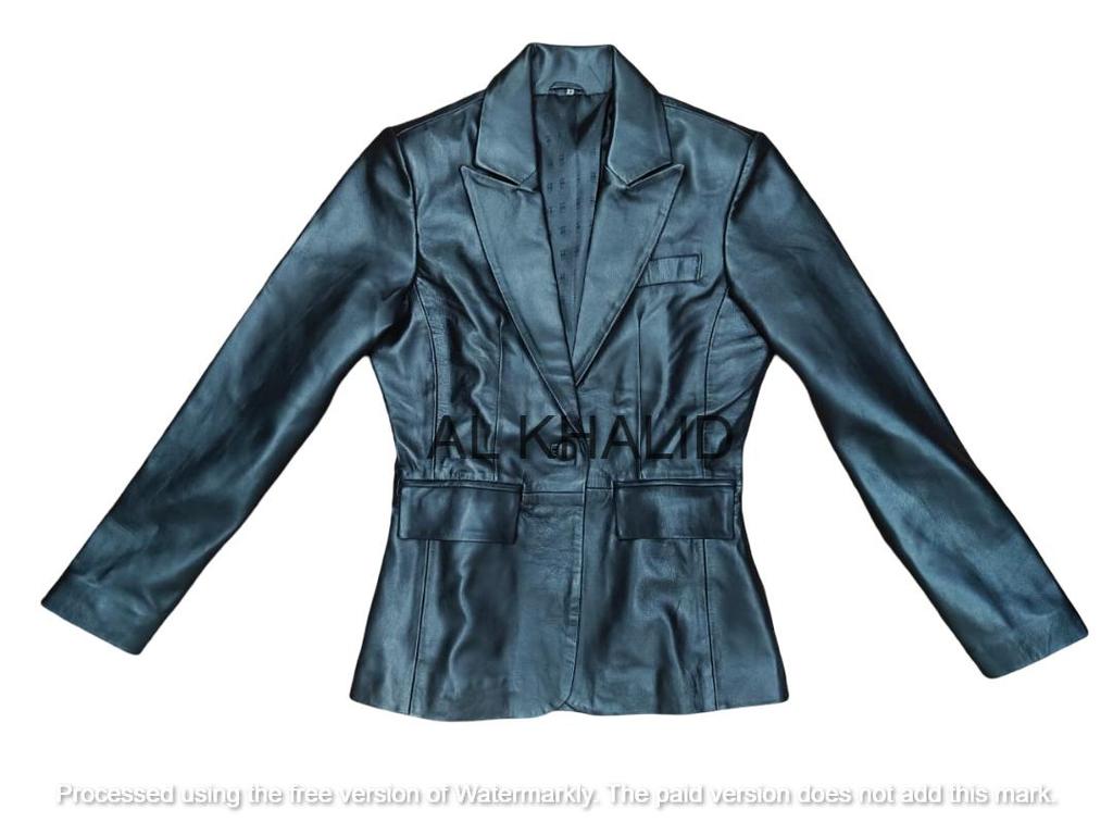 AL KHALID Handmade Genuine Lambskin Leather Black Women's Blazer Designer Formal Casual