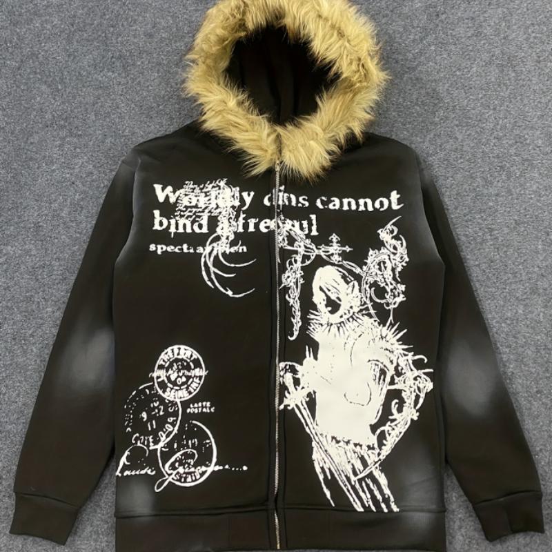 

Европейский и американский осенне-зимний однотонный повседневный пуловер с капюшоном, с принтом граффити, плюшевая шапка с козырьком, модный 2XL чёрный