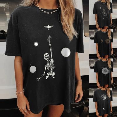 Women's Vintage Drop Sleeves Printed Pattern Casual Short Sleeve Tops Blouse