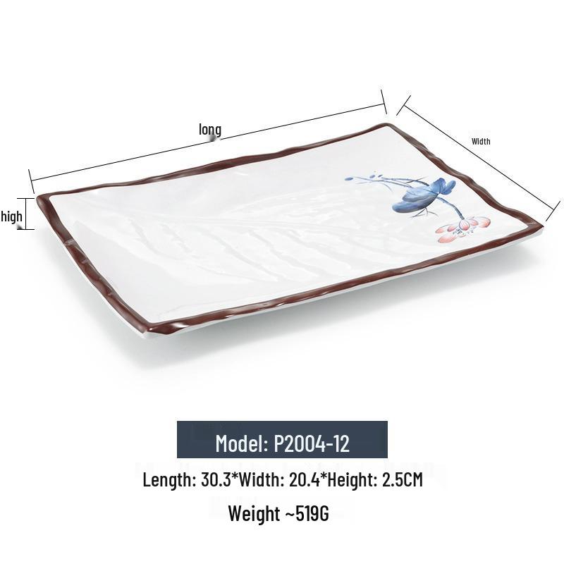 Melamine Rectangular Imitation Porcelain Plate for Sushi, BBQ, Cold Dishes - Commercial Use.