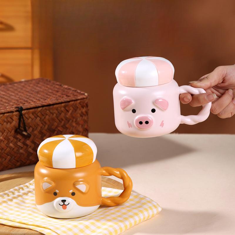 Cartoon Ceramic Mug Cute Animal Water Cup Girl Public Office High Looking Birthday Gift