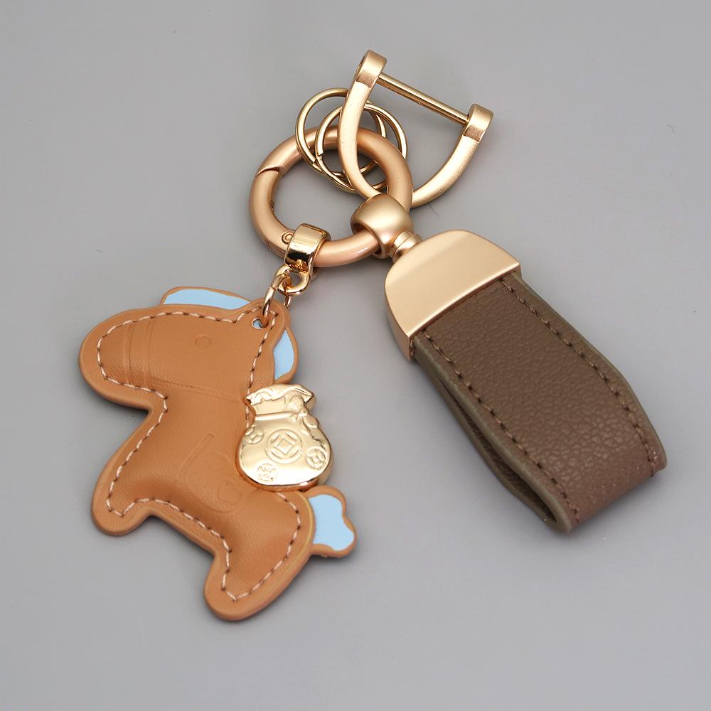 Kleiner Schaf- & Pferdeleder-Schlüsselanhänger mit Perlenanhänger - Gold