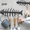 Fischgräten Hakenleiste Knochen Wandmontierter Handtuchhalter, Stilvoller Gusseisen Haken mit 4 Haken im Vintage-Stil für Handtücher Bademäntel, Wasserdicht Rostbeständig