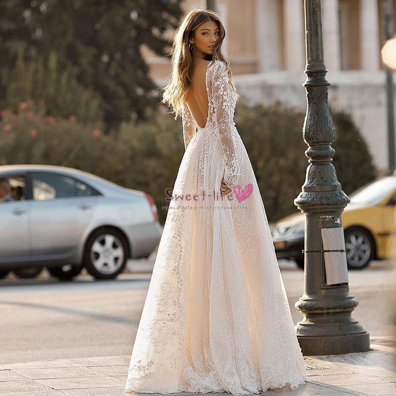 2024 Women's Wedding Dresses: Sexy Lace Long Sleeve Holiday & Evening Party Gowns
