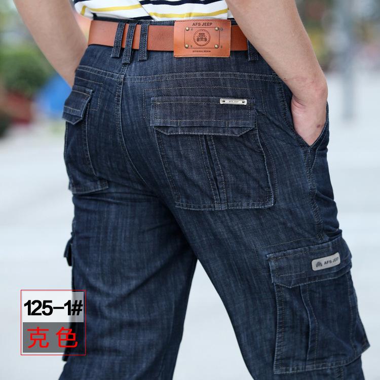 Mens Jeans Casual Military Multi-pocket Jeans Men Fashion Jeans Large