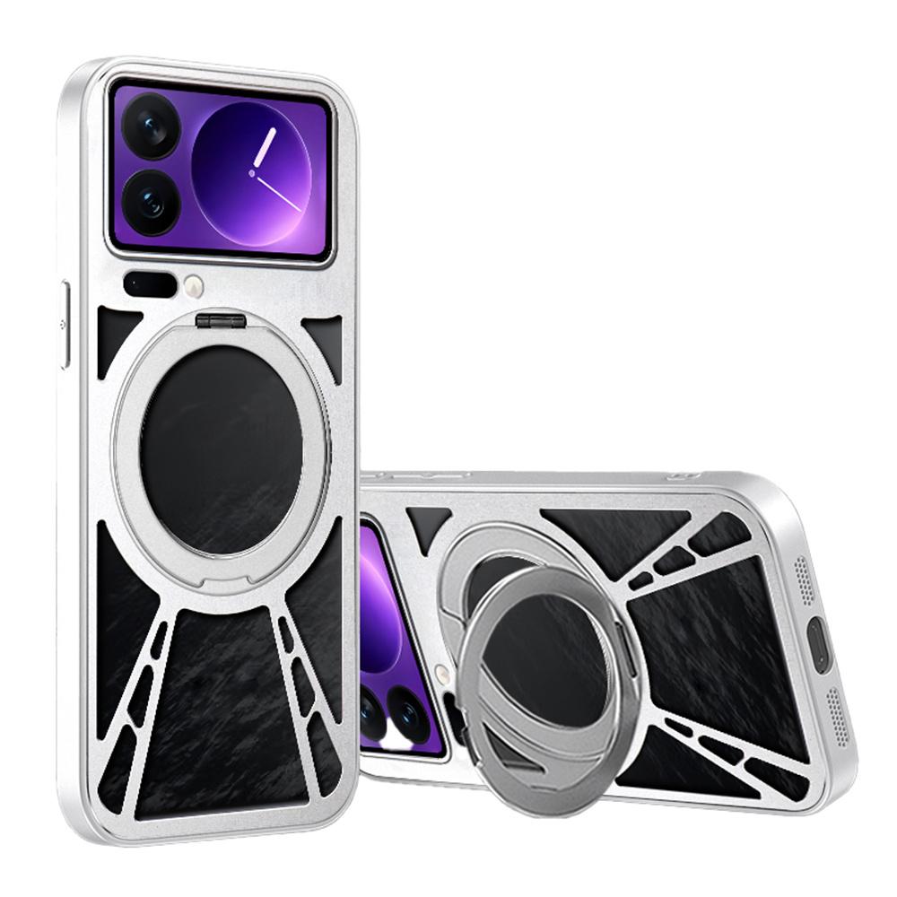 

For Xiaomi 17 Pro Max Case Magnetic Kickstand Hollow Heat Dissipation Silicone + PC + Metal Bumper Phone Cover