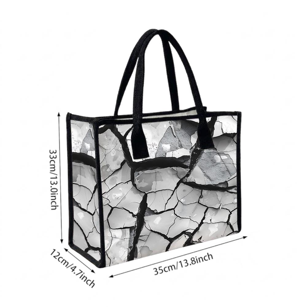 Crack Pattern Canvas Tote Bag Casual Large Capacity Shoulder Handbag for Daily Shopping Commute