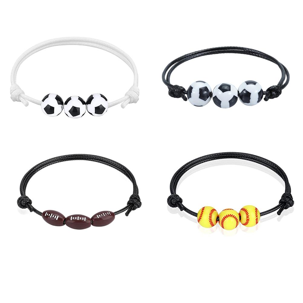 20Pcs Sports Ball Bracelets Soccer Baseball Rugby Beads Bracelets Adjustable Wax Cord Inspirational Sports Ball