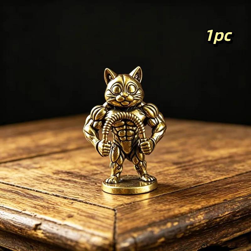1/2pcs Brass Fitness Muscle Cat Decoration Statue Cartoon Cat Desktop Decoration Copper Crafts Home Decor Gift