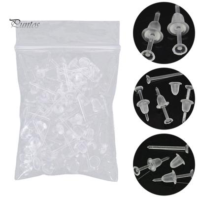 50 Teile/satz Unisex Klar Kunststoff Ohrring Post Ohr Pins Rücken DIY Schmuck Zubehör