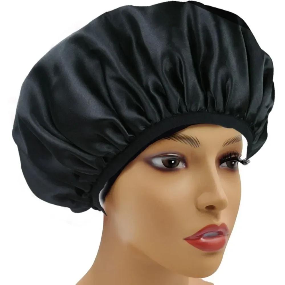 Shower Cap Terry Cloth Lined EVA Exterior Reusable Triple Layer Waterproof Large Bath Hair Cap for All Hair Hotel Travel