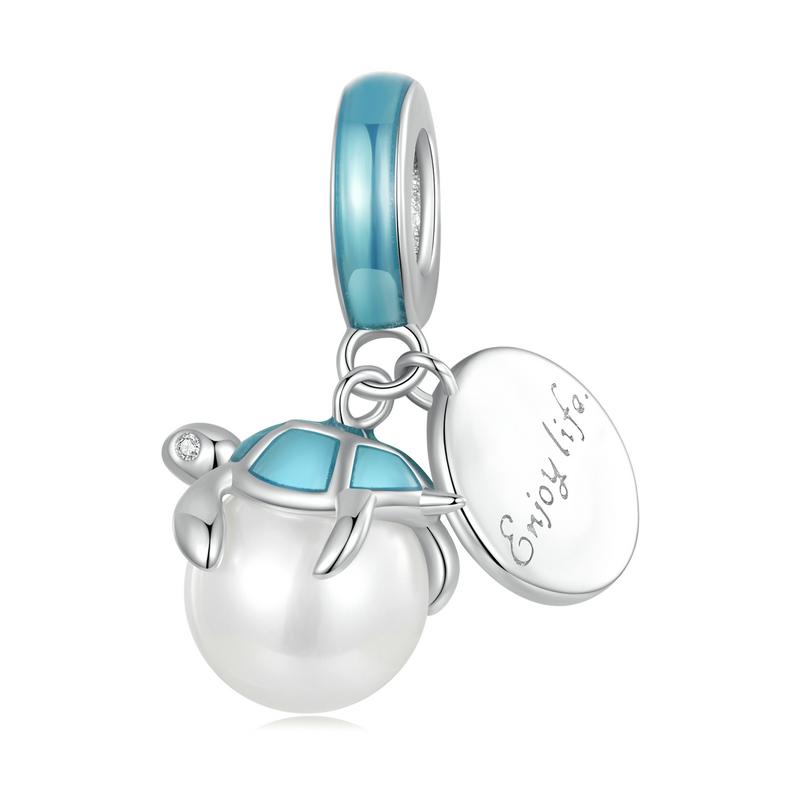 WOSTU 925 Sterling Silver Ocean Series Blue Turtle Charms Shell Pendant Crab Seaweed Beads for Women Fit DIY Bracelet Necklace