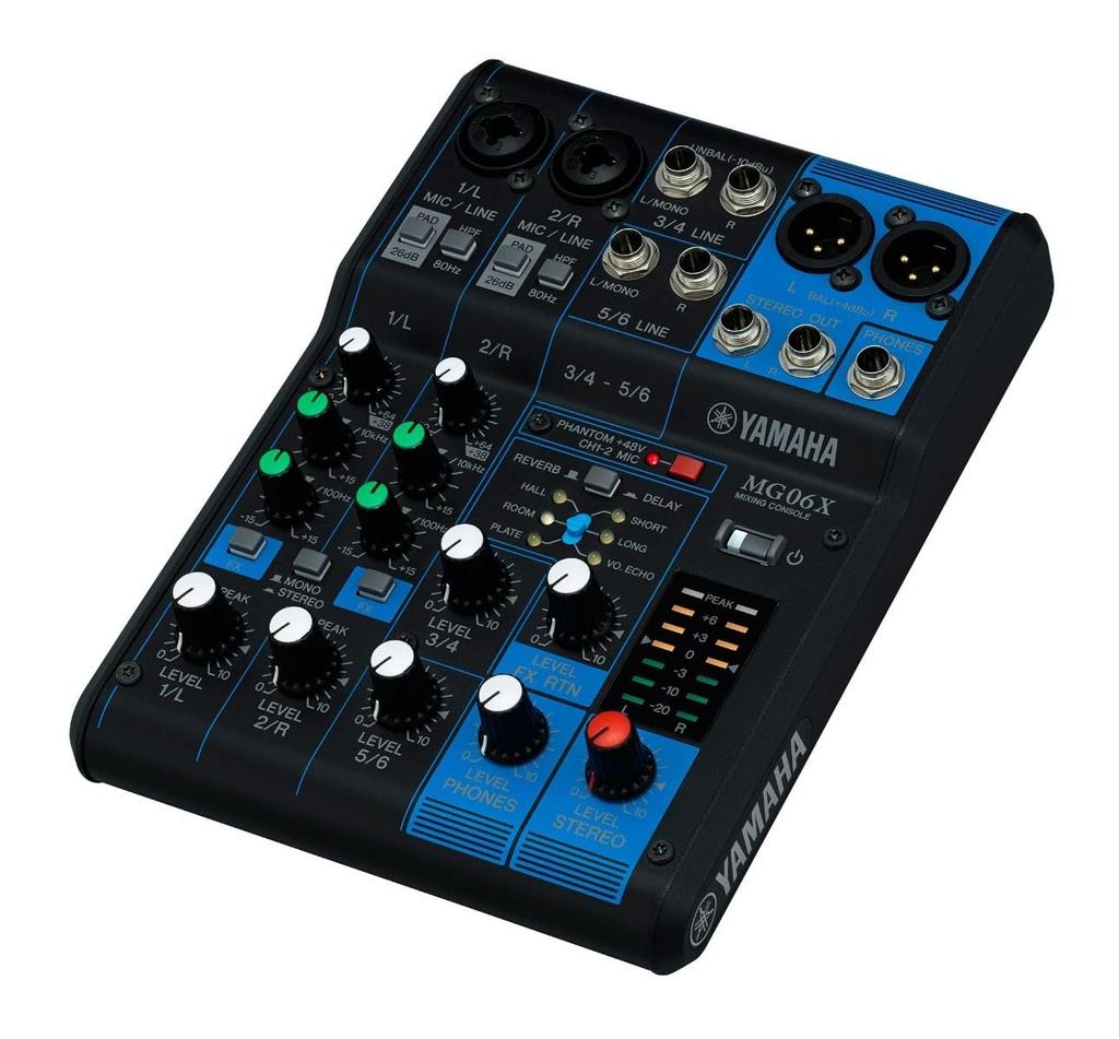 YAMAHA 6-channel mixing console MG06X Up to 2 Mic 6 Line inputs (2 monaural + 2 stereo) Equipped with 6 types of high-quality digital effects using