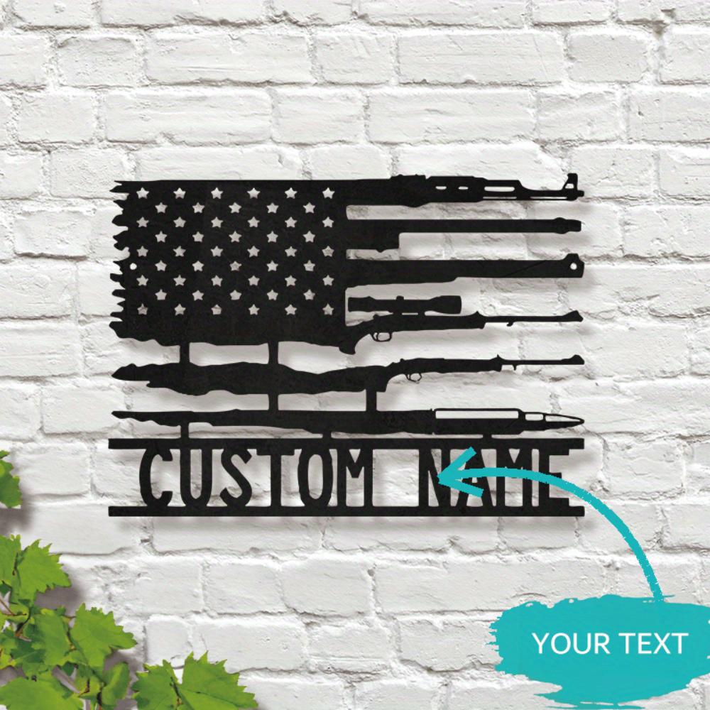 Vintage Gun Metal Tin Sign American Flag Wall Decor Handcrafted for Home Patio Office