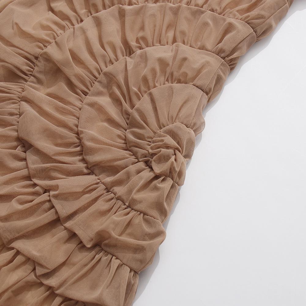 2026 Sommer Damen V-Ausschnitt Netz Faltenkleid - Sexy, Figurbetont, Einfarbig, Kurzer Durchsichtiger Stil