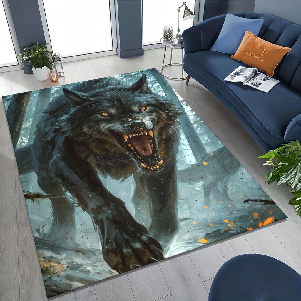 Norse Mythology Fenrir Wolf Beast Cartoon Rug for Bedroom Living Room Sofa Home Doormat Decor, Large Kid Play Non-slip Floor Mat