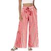 Women's Striped Loose Casual Comfortable High Waist Wide Leg Straight Drawstring Pocket Casual Pants
