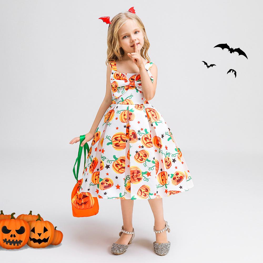Halloween Children s Costume, Girls Cosplay Cosplay Witch Pumpkin Show Dress Girl Princess Dress 100cm=2T