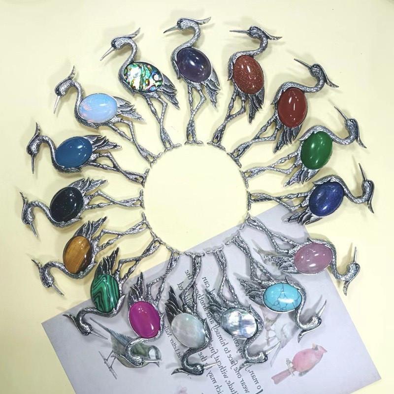 Fairy Tale Animal Brooch Pendant In Purple Crystal And Agate For Fashion Lovers