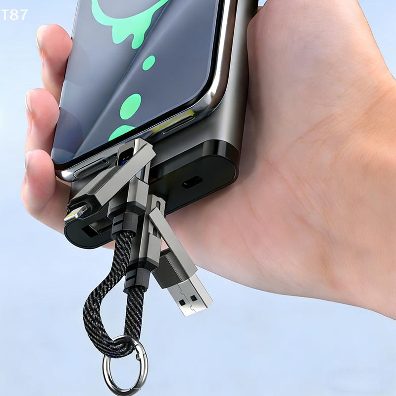 For Galaxy A17 4 In 1 Short Type C Keychain Lanyard Data Cables With LED Display,Braided PD Fast Charging Cord