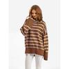 Women's Autumn and Winter Knitwear Pullover Contrasting Striped Turtleneck Sweater Is Loose and Casual