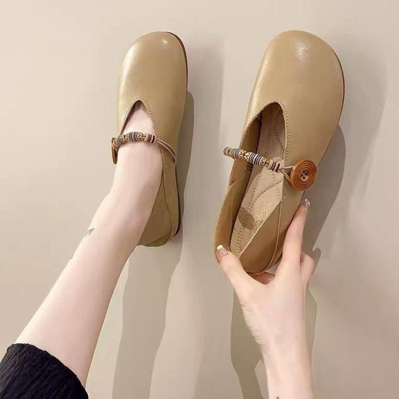 Soft leather Mary Jane single shoes women's 2025 spring new late evening breeze gentle flat bottom casual retro beanie shoes