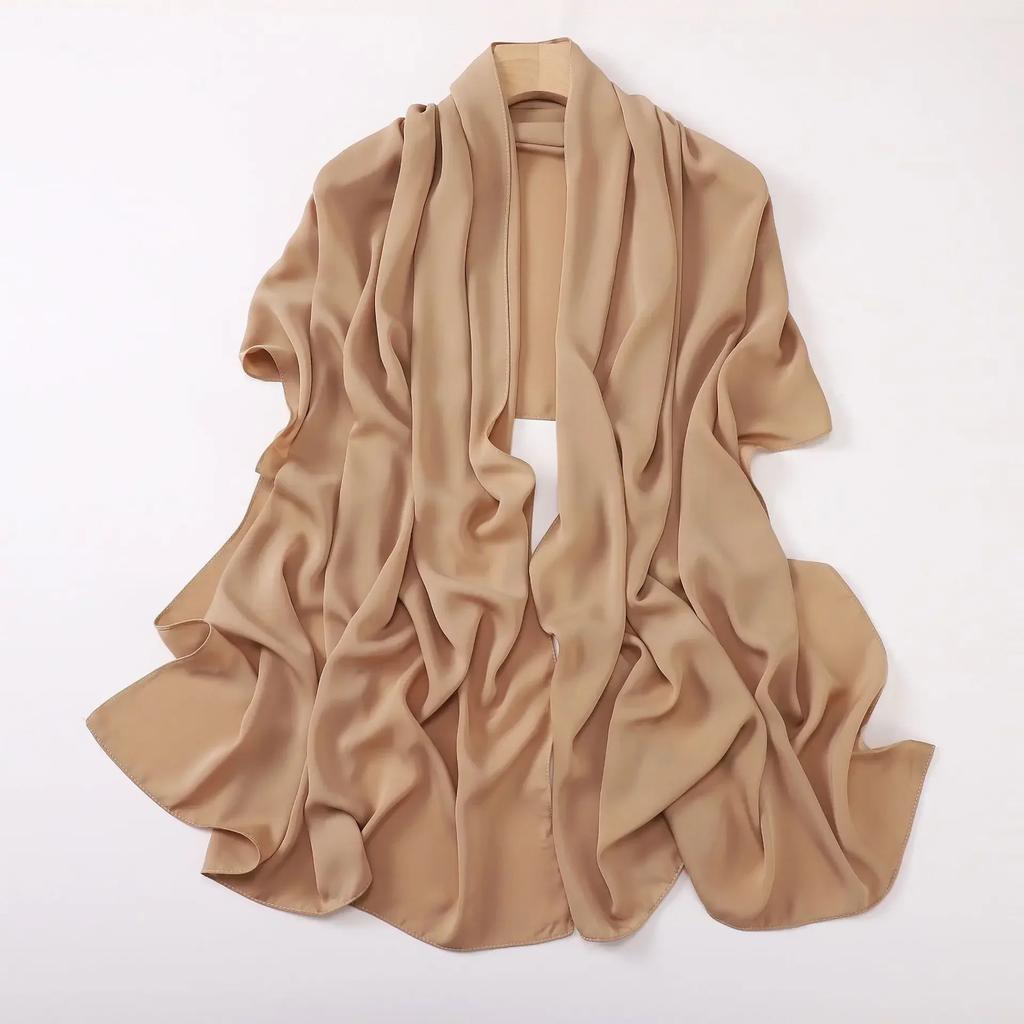 High Quality Satin Chiffon Hijab Scarf Shawls Drape Long Scarf Women'S Pleated Scarf Big Size Turbans For Women Krepp Hijabs