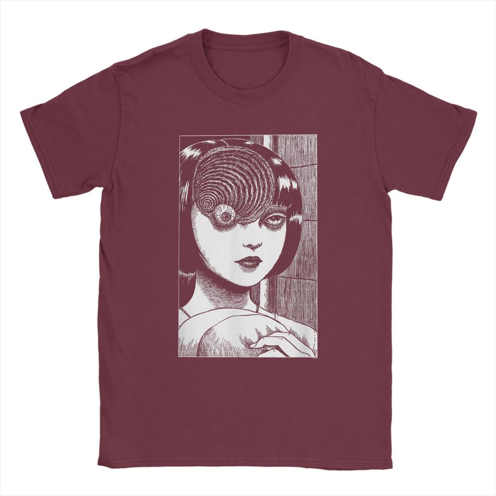 Junji Ito Scar Spiral Girl T-Shirts Men Vintage Cotton Tees Round Collar Short Sleeve T Shirts Gift Clothing