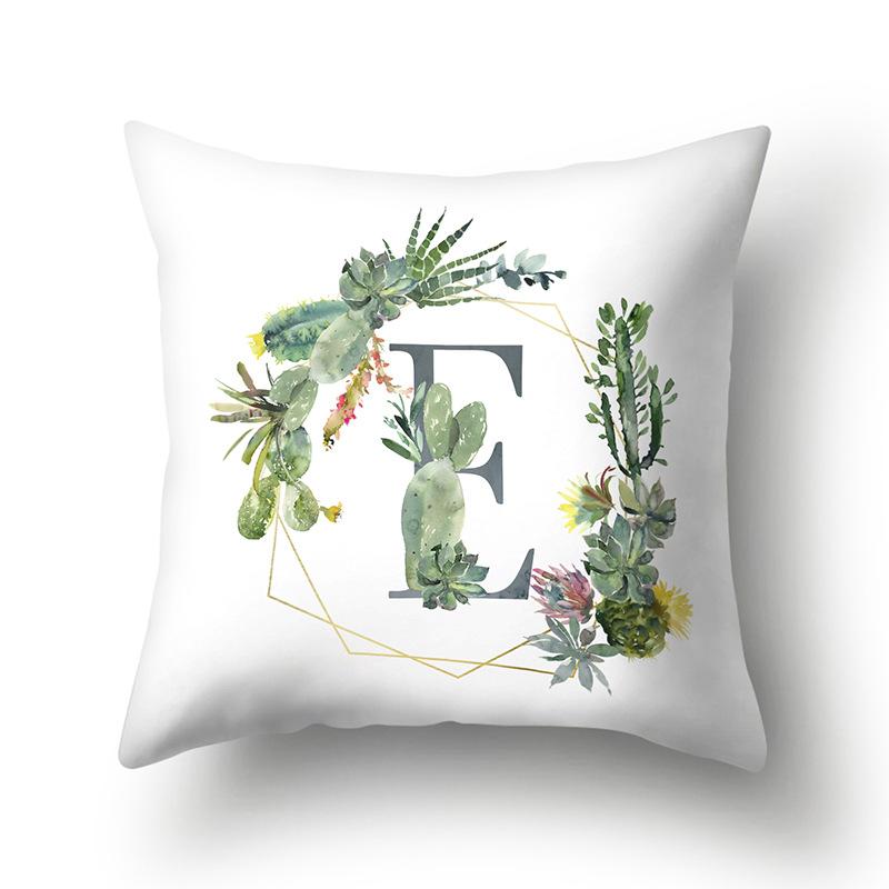 Polyester Pillowcase Home Green Succulent Pillowcase 26 English Letters Cushion Cover Car Cushion Cover