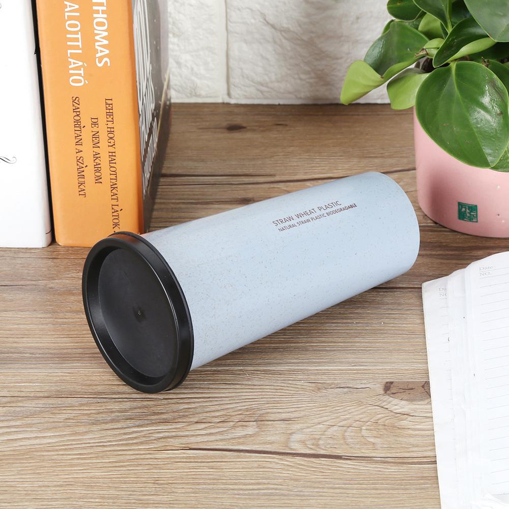 470 ml Wheat Straw Water Cup with Straw Multi Functional Double Lid   Coffee Mug Pink