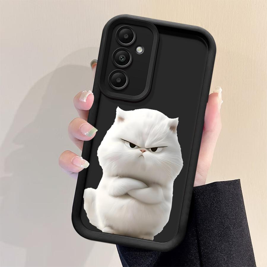 Phone Cover Case for Samsung Galaxy A16 A51 A73 A35 A36 A56 A12 A13 A53 A54 A23 A34 A26 A32 A15 A71 A72 Cartoon Blacks White Cat