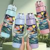 1PC Ocean Moon Night Sky Wave Scenery Print 750ml Color Plastic Sports Water Bottle Leakproof Flip Straw Lid Suitable for Sports Office Home Use