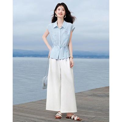 Women's Elegant Short-Sleeve Top & Pants Set (252304T1)