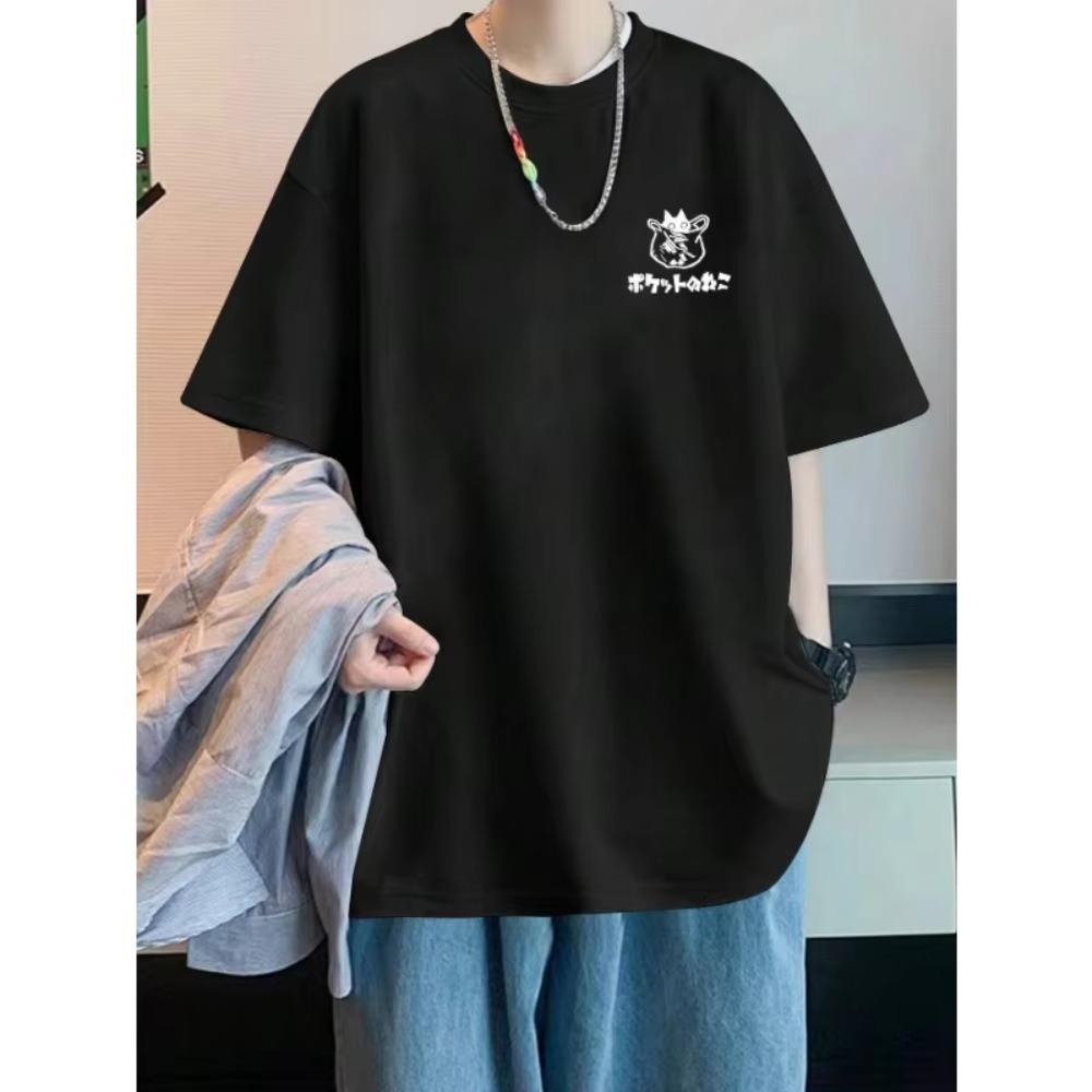 Men's Summer Cartoon Interest Printed Casual  T-Shirt Fashion Round Neck Short Sleeve Loose Large Couple Street T-shirt