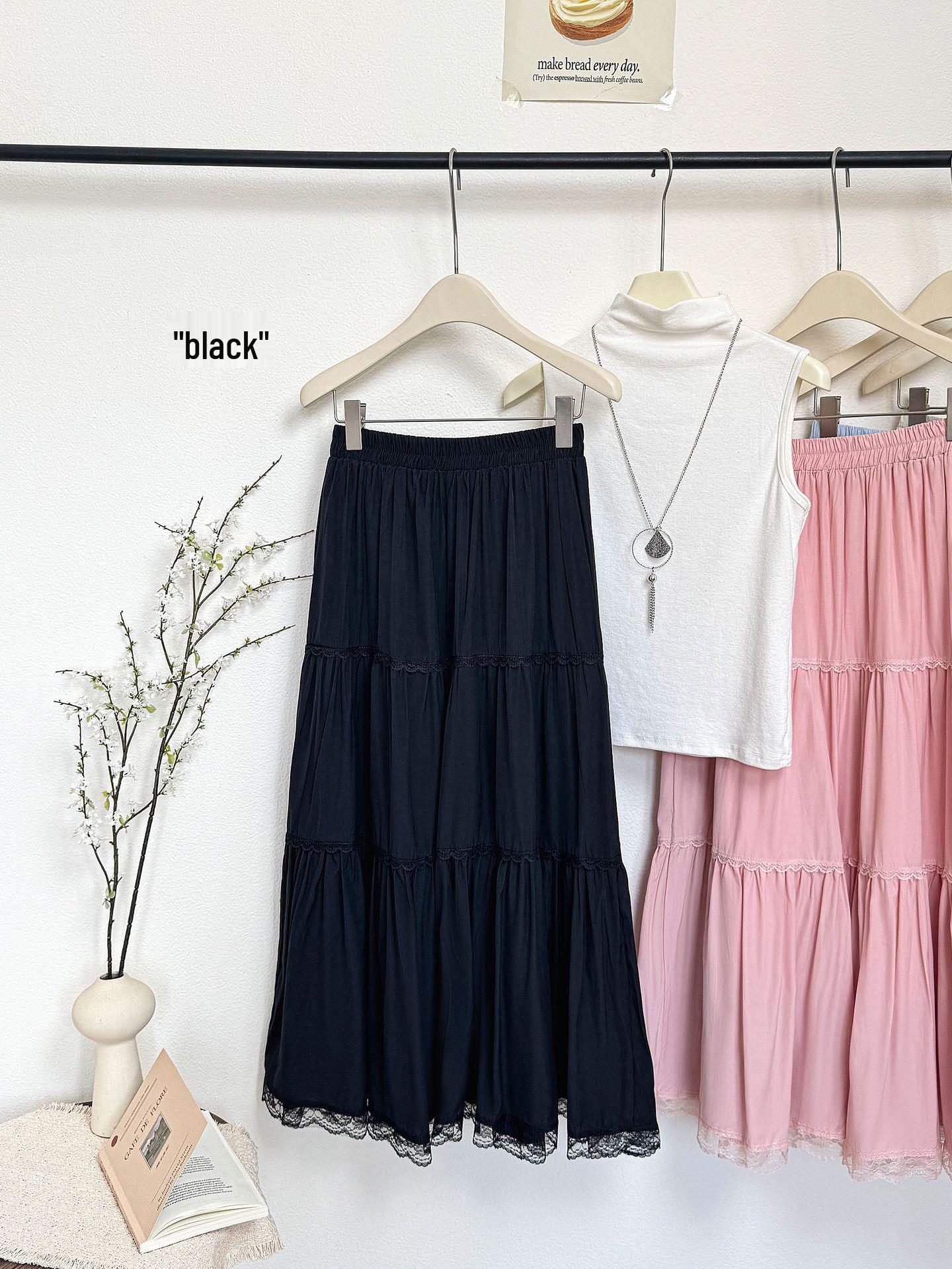 

White Lace High-Waist A-Line Fluffy Skirt - Spring/Summer 2026 Collection One Size чёрный