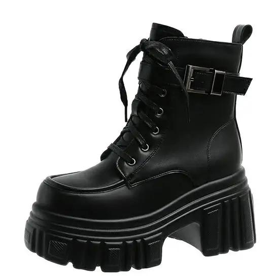 Fashion 9CM Women's Ankle Boots New Ladies Platform Leather Short Boots High Heels Winter Warm Plush Chunky Booties Fur Snow Shoe Woman