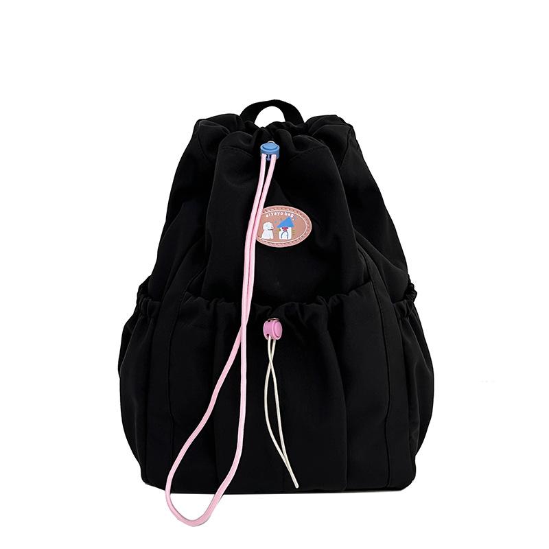 Schoolbag Female College Student School Bag Juvenile Versatile Girl Heart Drawstring Bundle Mouth Bag Commuter Travel Backpack Female