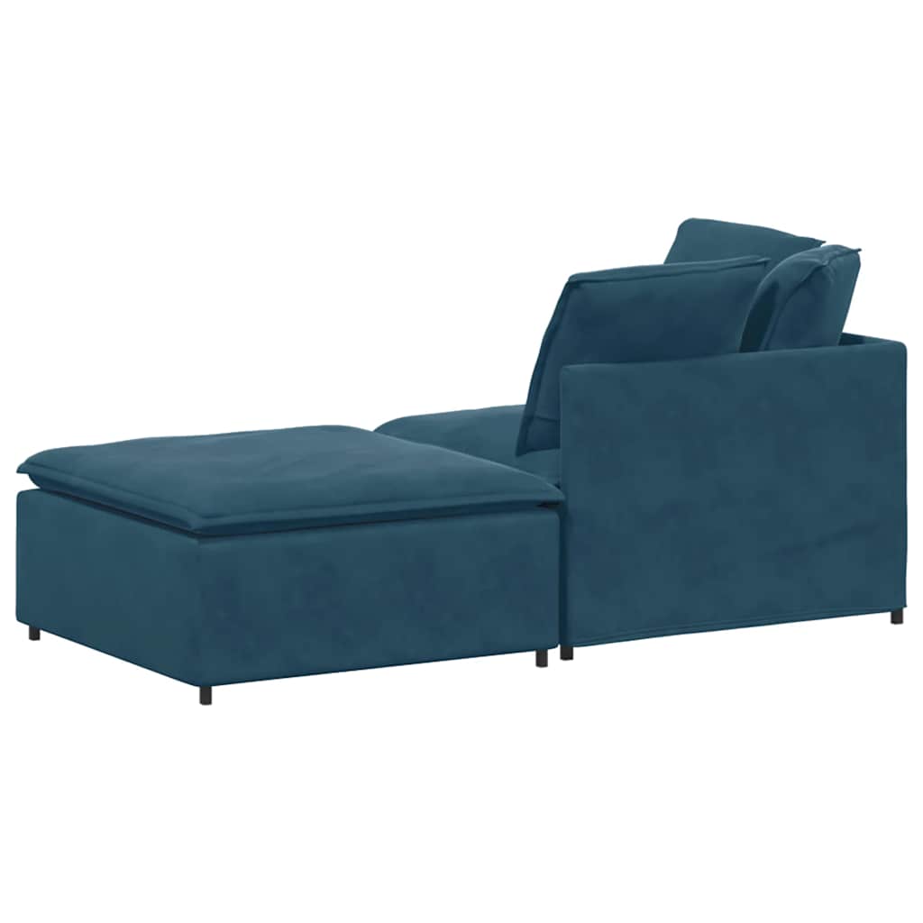 Modular Sofa with Ottoman Cushions Velvet Blue