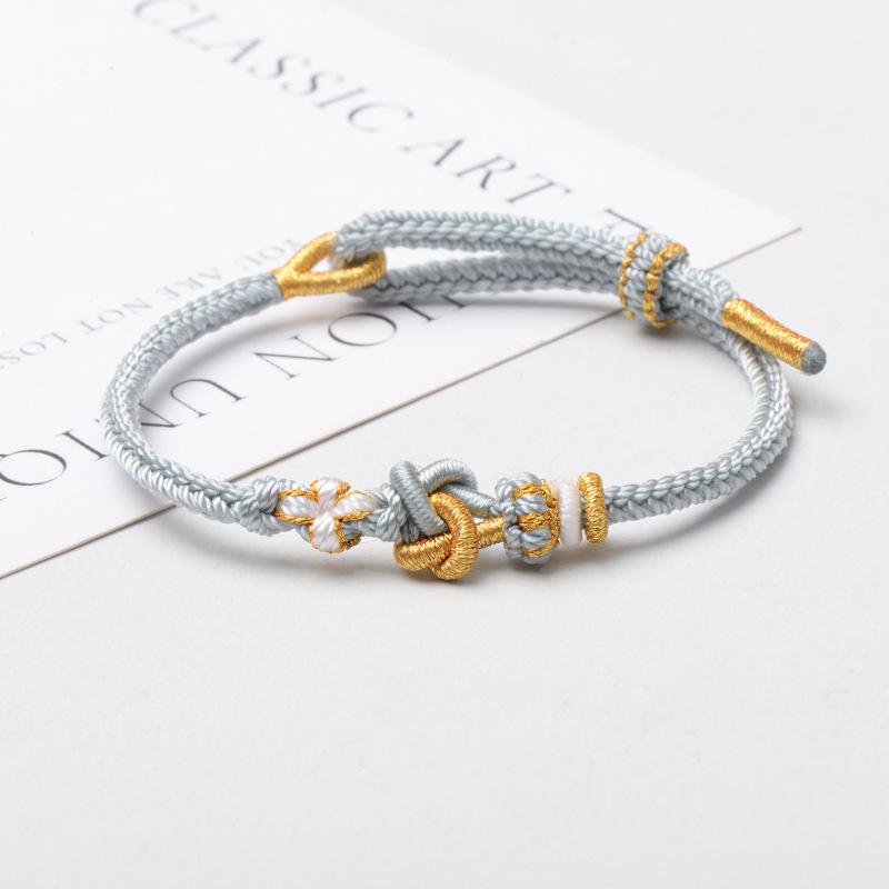 Handmade Red Rope Bracelet with Gold Pendant - DIY Semi-Finished Concentric Knot for Couples
