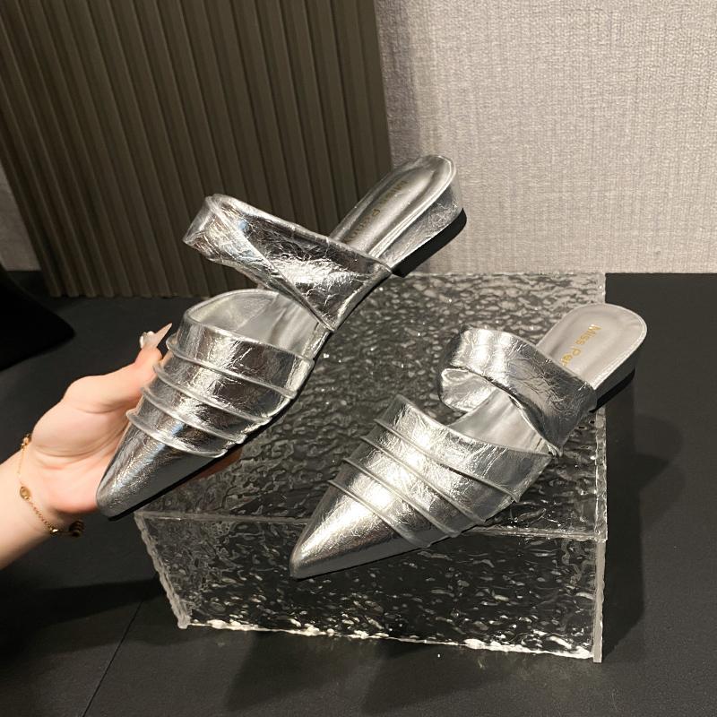 

Модные женские повседневные тапочки Новая летняя удобная обувь Женские домашние уличные повседневные сандалии Легкие дизайнерские тапочки Слайды Женские 40 серебряный