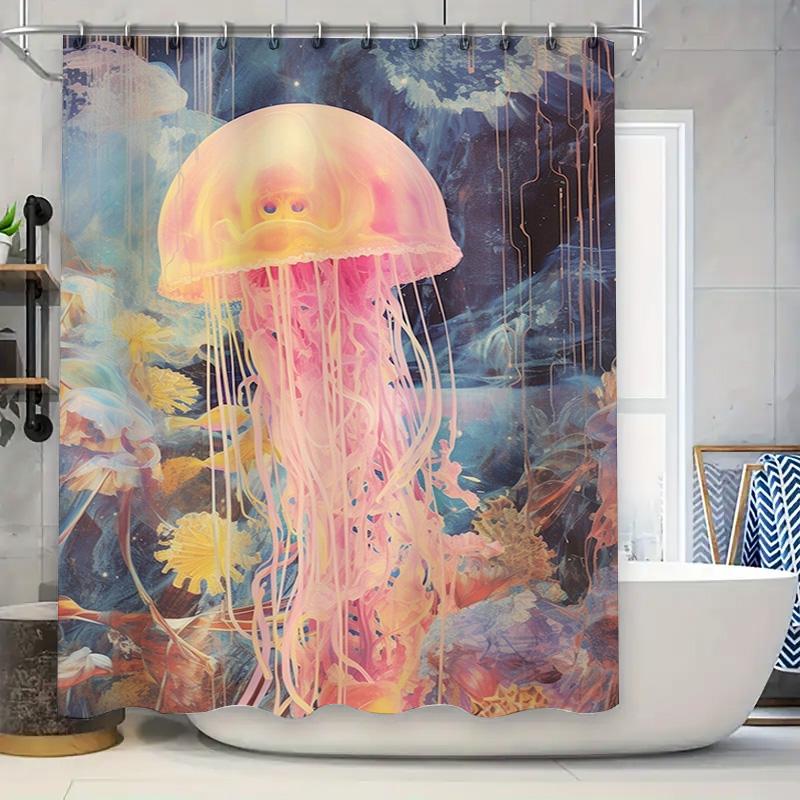 

Pink Jellyfish Shower Curtain Vivid Ocean Life Print For Bathrooms Waterproof Fabric Easy Installation Perfect Gift Idea (Size60 W60H190(CM)-1 Pcs