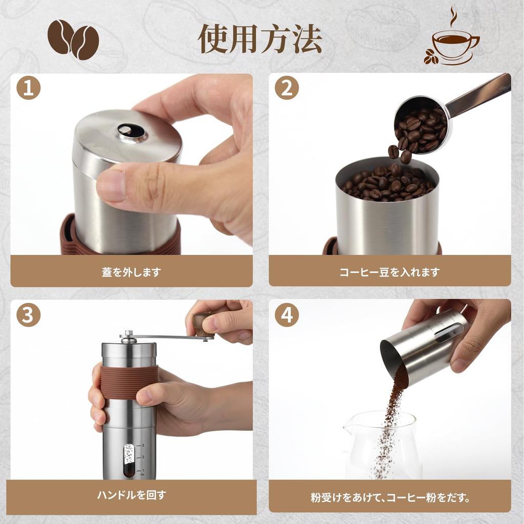 COSOWO Manual Coffee Grinder with Stainless Steel Body, Ceramic Grinding Grinding Grind, Adjustable Coarseness, Non-Slip Surface, Compact, Quiet,