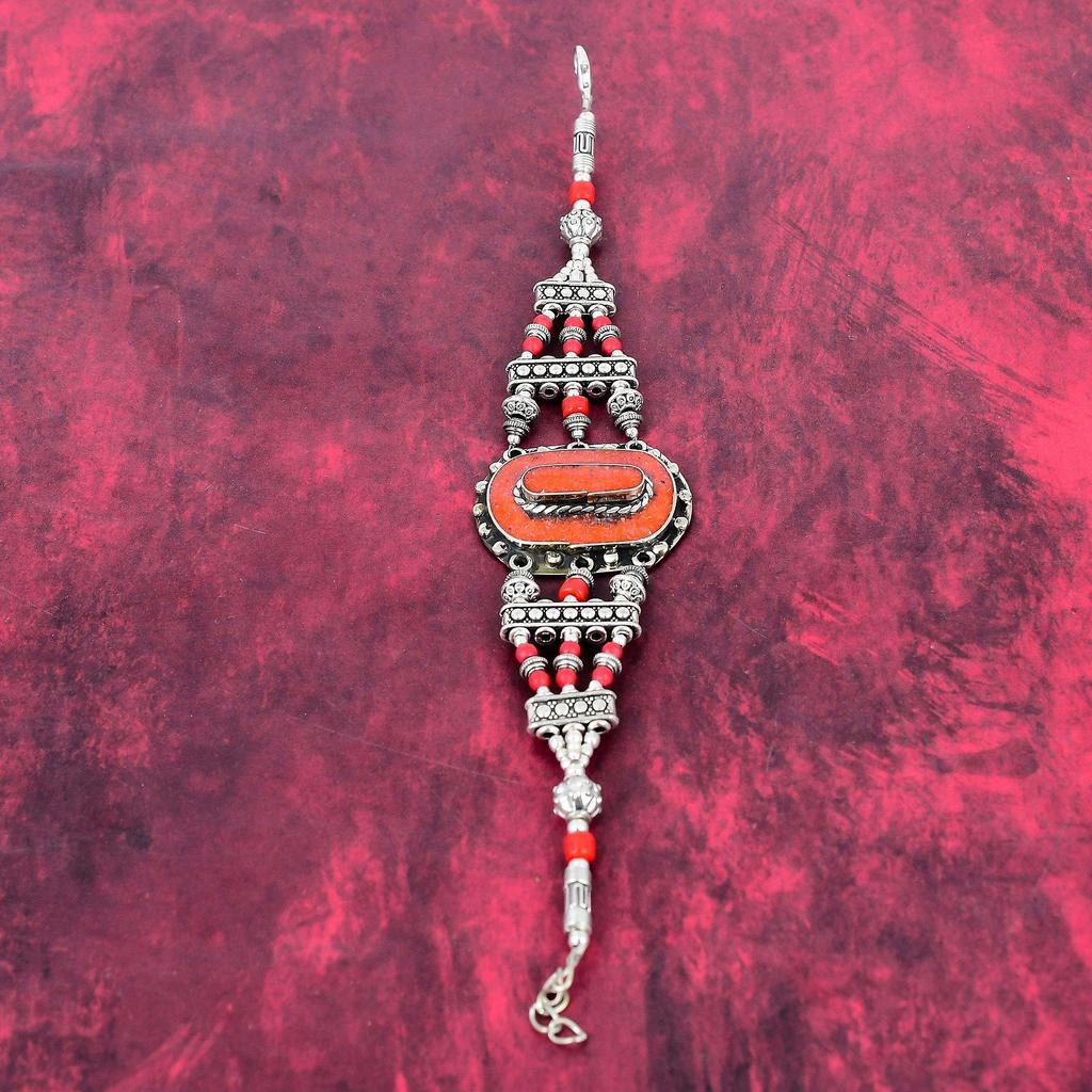 Koralle Handgefertigtes Edelsteinarmband, 925 Massiv Sterlingsilber Antikschmuck Armband, Für Verlobungsgeschenk