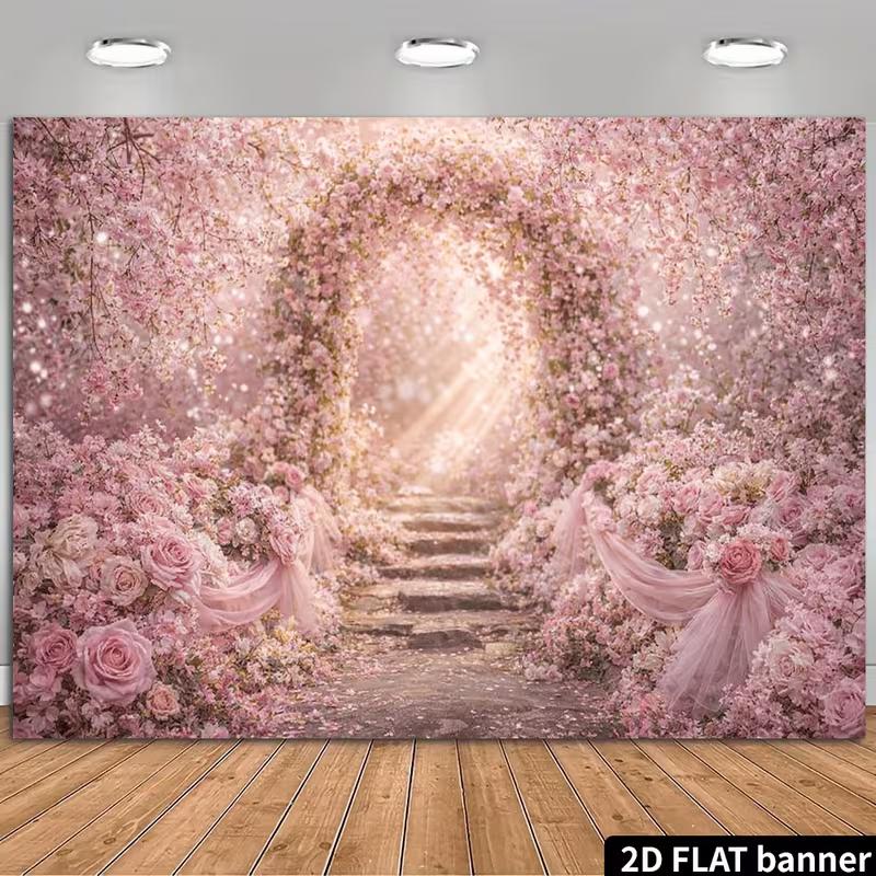 2D Dreamy Pink Cherry Blossom Path Backdrop Bridal Shower Photo Background 47.2x31.5inch/120*80cm